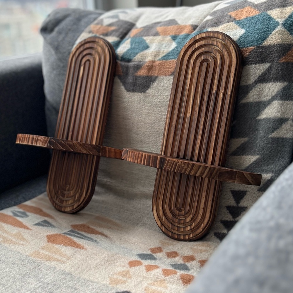 NEW Set of 2 - Bohemian Dark Wooden Wall Shelves - Dark Brown Grooved Arched